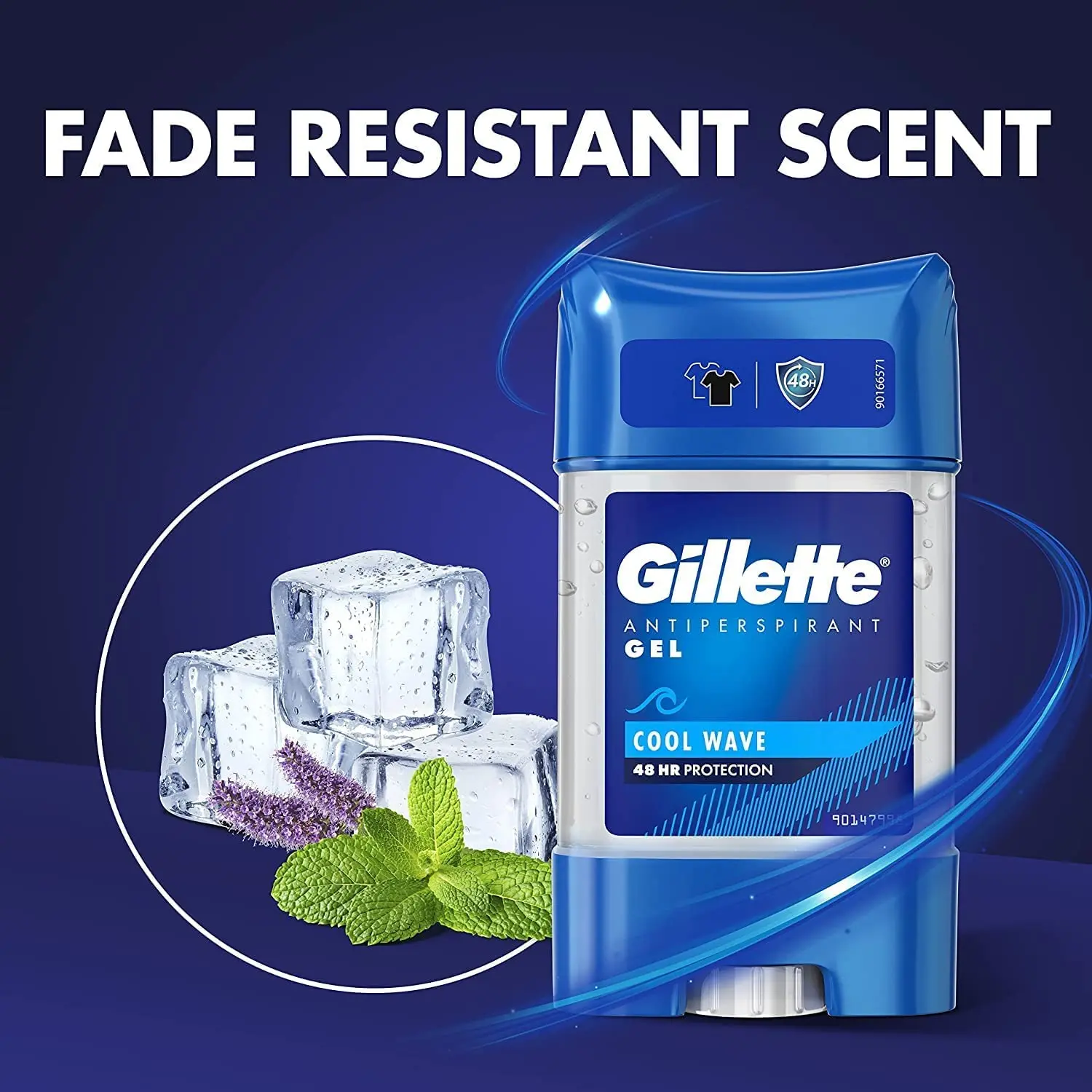 This image shows Gillette Cool Wave antiperspirant deodorant gel for men, offering 48-hour invisible sweat and odour protection with easy application.