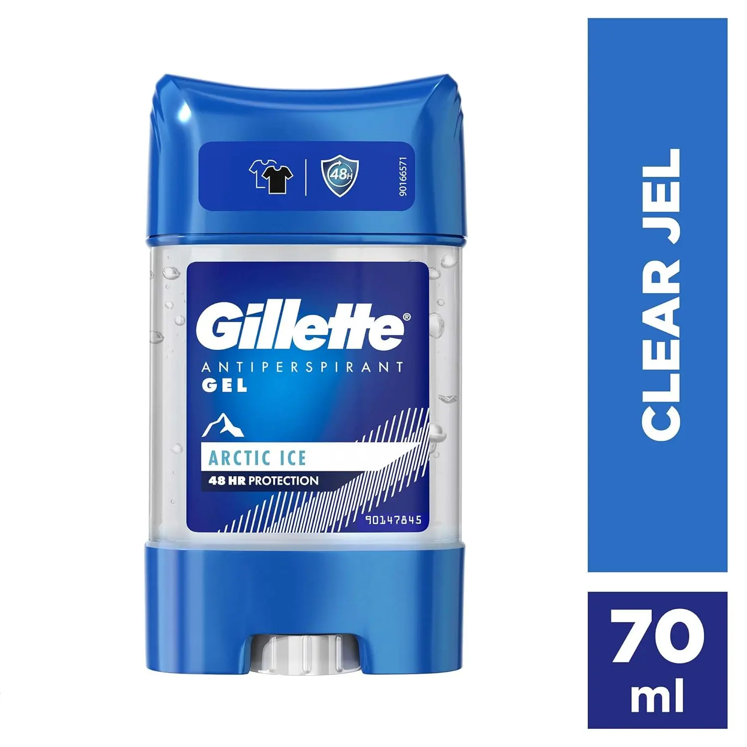 A 70ml container of Gillette Arctic Ice clear gel antiperspirant provides 48 hours of freshness, eliminates odor, and reduces wetness.