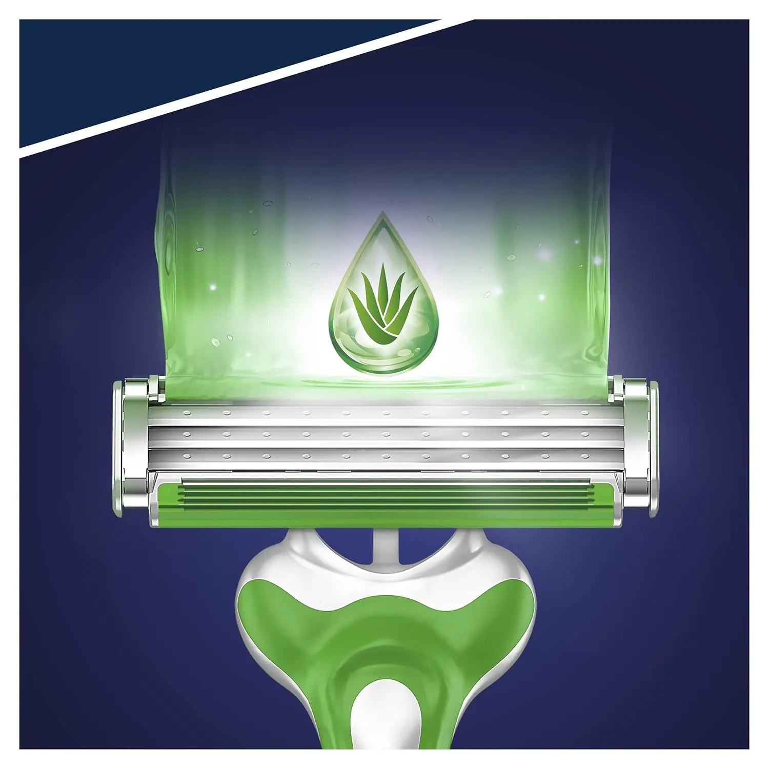 A pack of six Gillette Blue 3 Sensitive disposable razors for men with enhanced lubrastrip, three spring-mounted blades, pivoting head, non-slip rubber handle and soft protective microfins for a comfortable shave on sensitive skin.