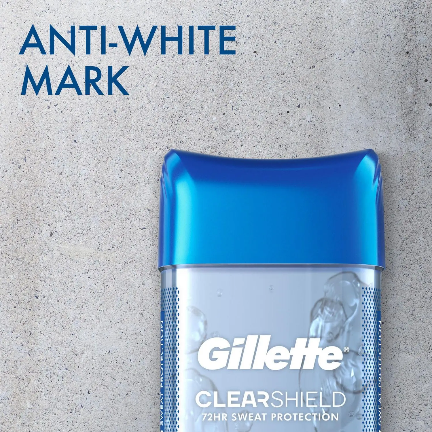 This image shows a five-pack of Gillette Clear Gel Cool Wave antiperspirant and deodorant for men, providing 72-hour sweat and odor protection with a clear application that leaves no white marks.