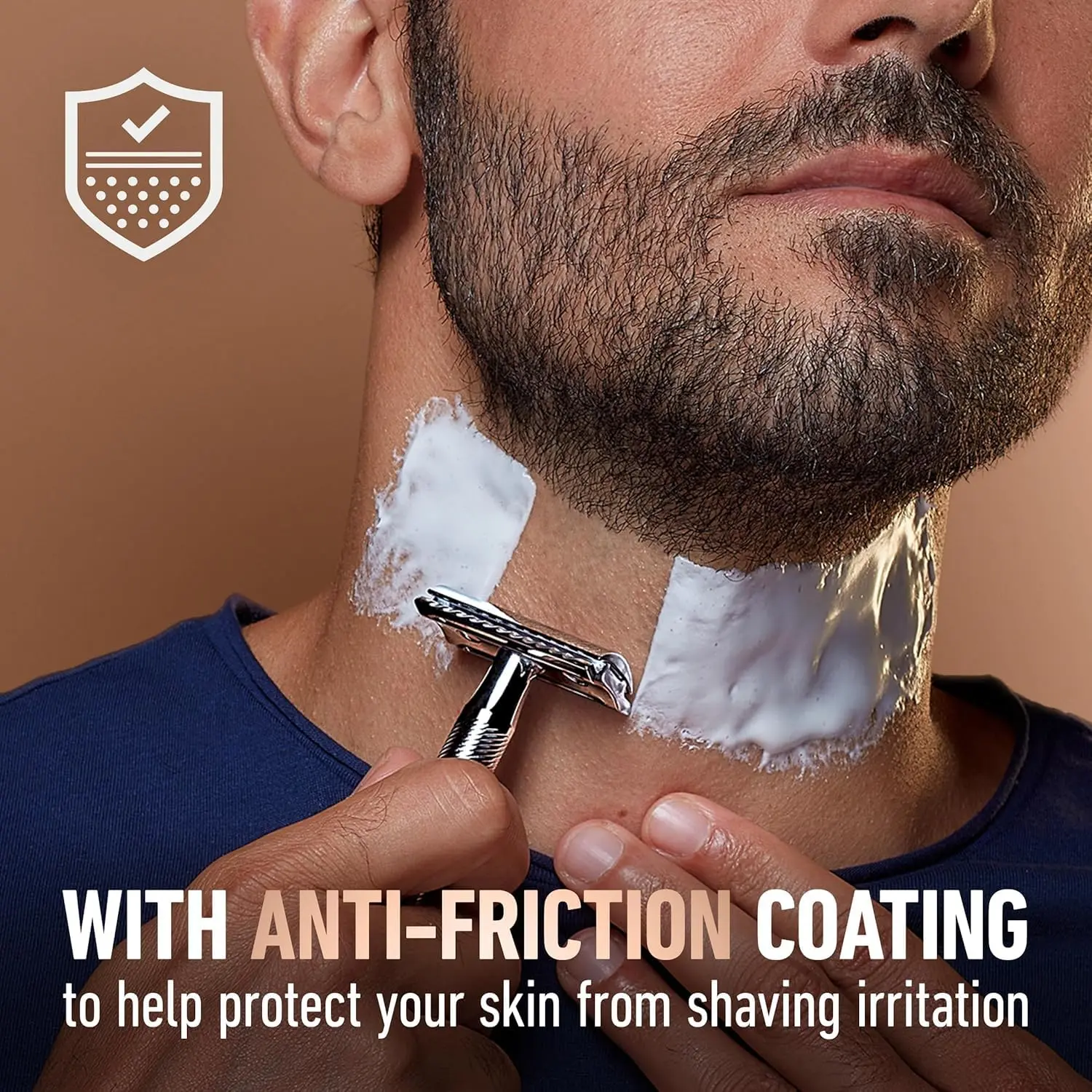 King C. Gillette double edge safety razor with a chrome handle and a set of five platinum coated stainless steel blades, designed for edging and beard line shaping.