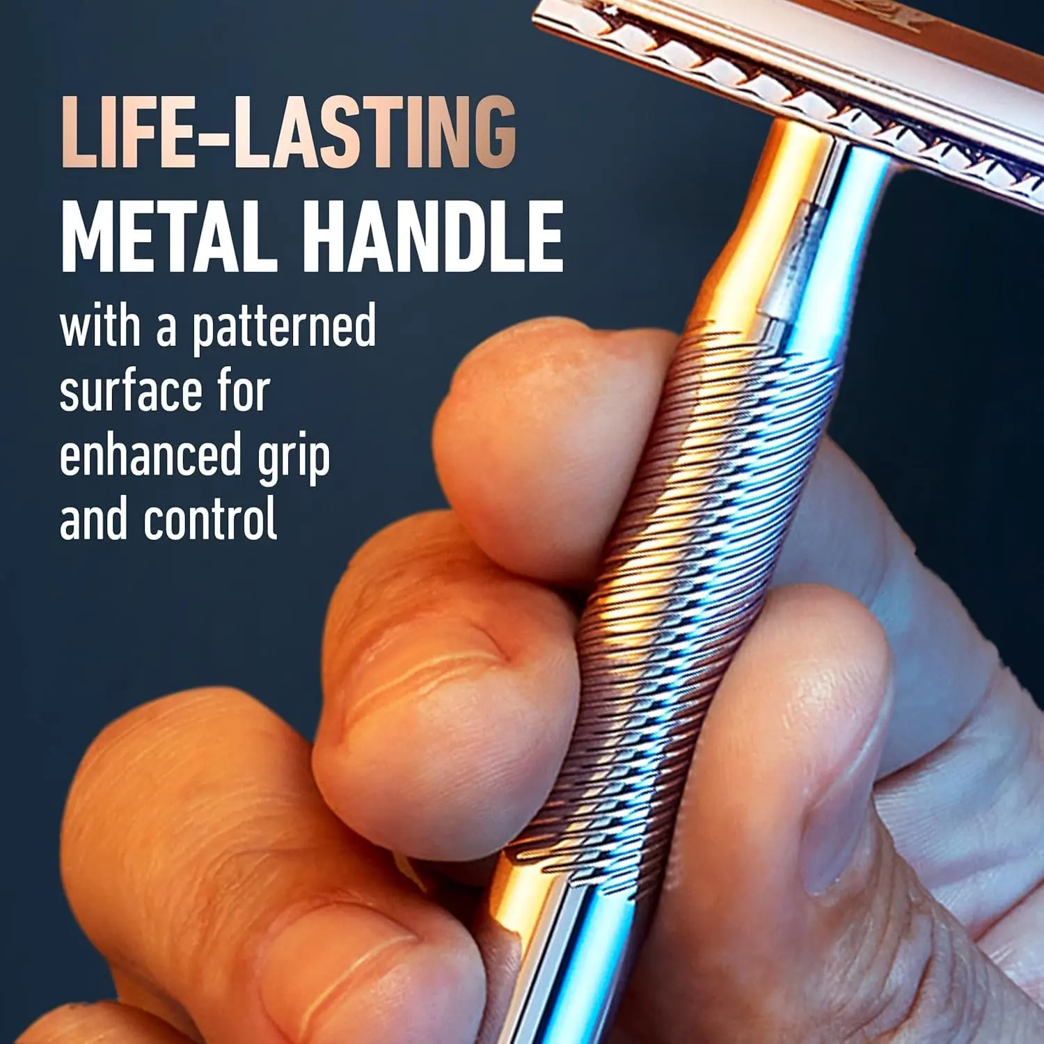 King C. Gillette double edge safety razor with a chrome handle and a set of five platinum coated stainless steel blades, designed for edging and beard line shaping.