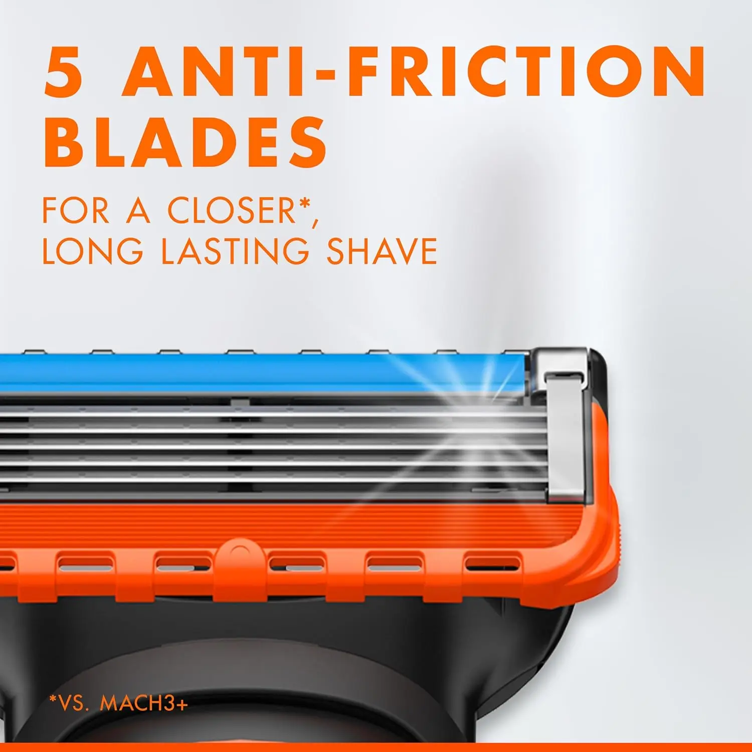 A pack of eight Gillette Fusion Power razor blade refills featuring MicroComb technology and a back edging blade for precise trimming of facial hair.