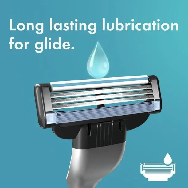 A pack of four Gillette MACH3 razor blade refills for men, engineered with stronger-than-steel blades for up to 15 comfortable shaves per blade.