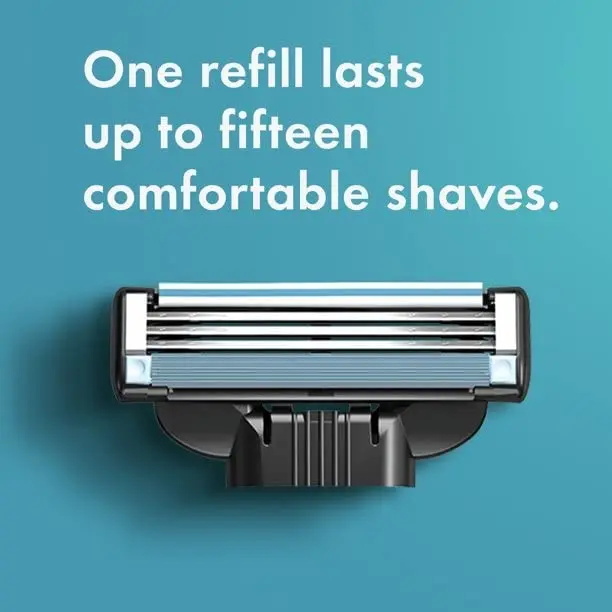 A pack of four Gillette MACH3 razor blade refills for men, engineered with stronger-than-steel blades for up to 15 comfortable shaves per blade.