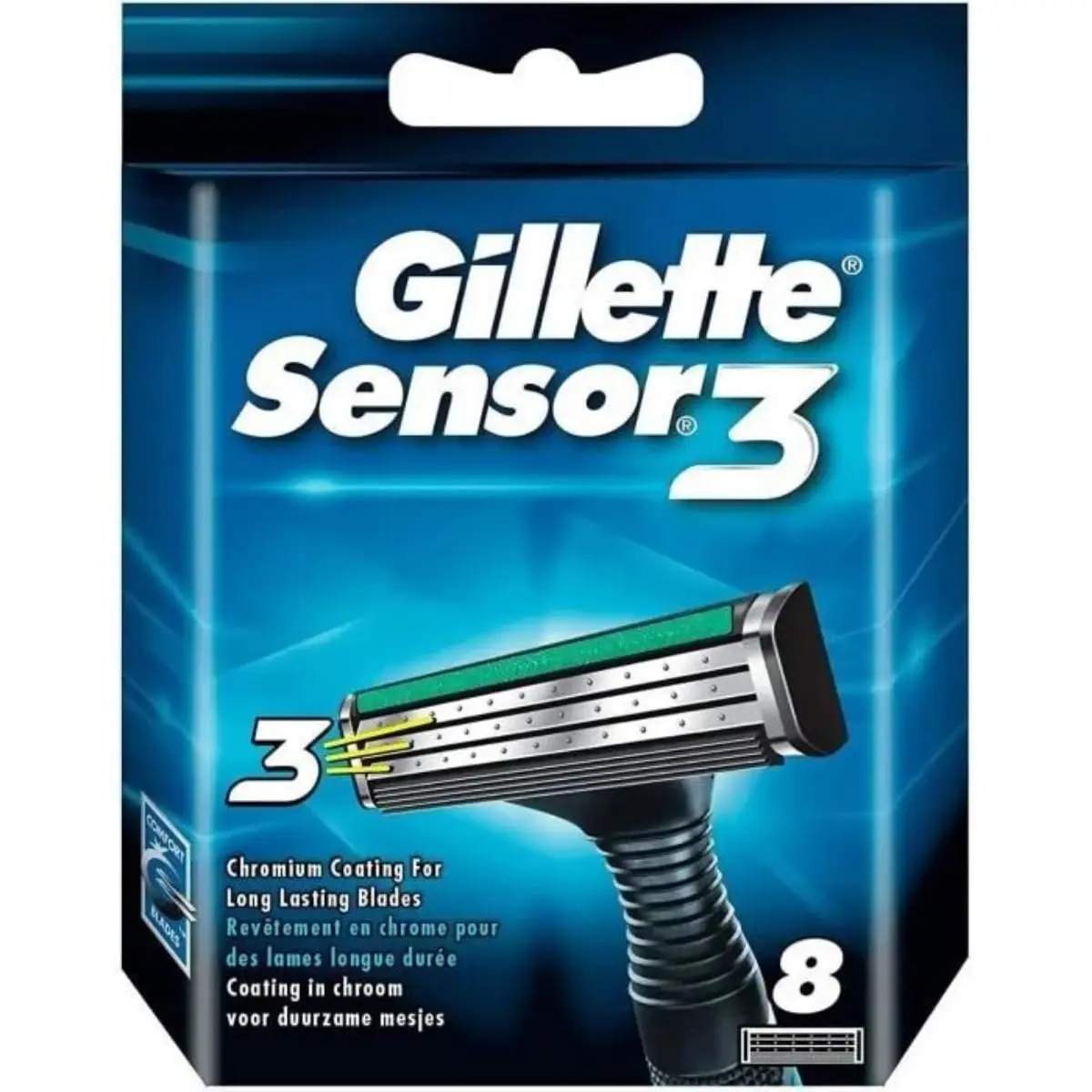 Ten Gillette Sensor Excel razor blades featuring a comfortable shave with soft micro-waved blades.