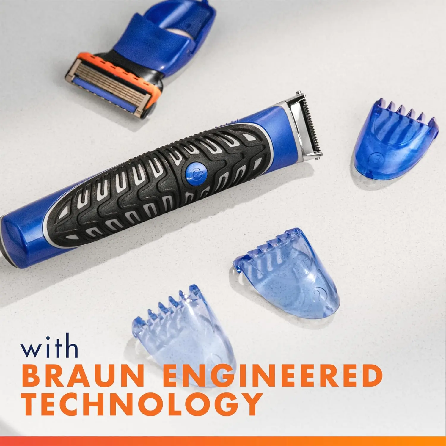 The Gillette Styler beard trimmer kit for men includes a ProGlide blade, three comb attachments, a battery, and an organizer for grooming and edging with precision.