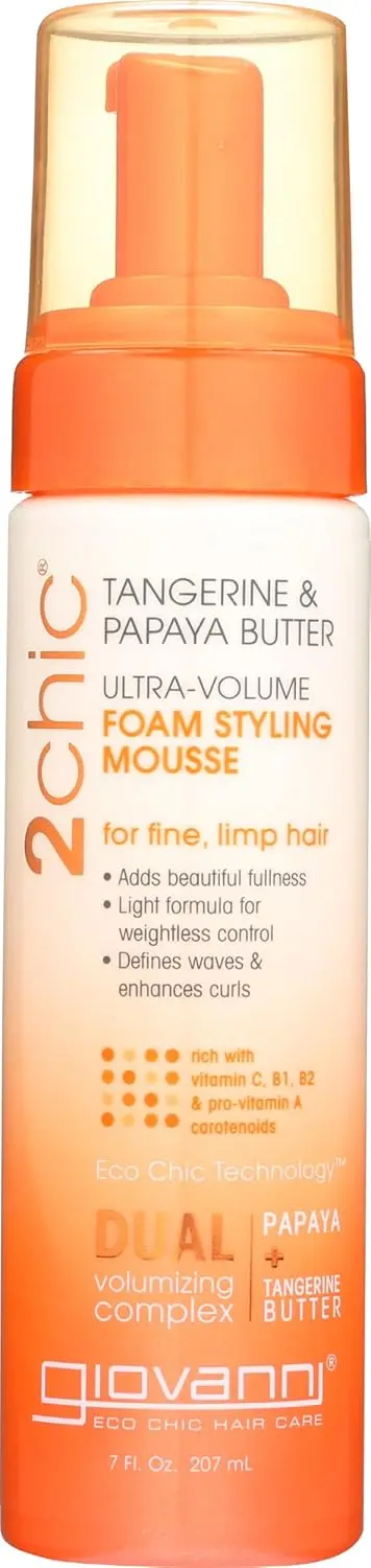 Giovanni 2Chic Ultra Volume mousse defines waves and enhances curls with a light formula for weightless control and beautiful fullness.
