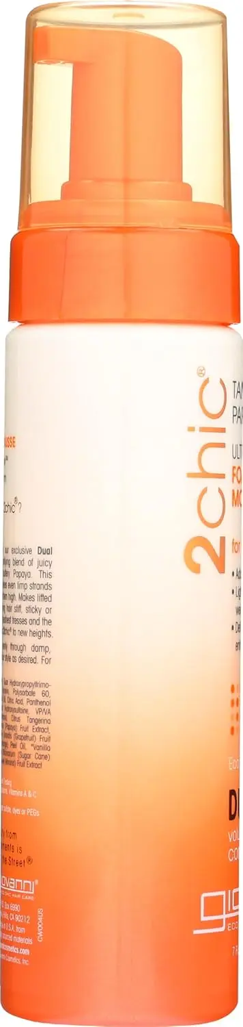 Giovanni 2Chic Ultra Volume mousse defines waves and enhances curls with a light formula for weightless control and beautiful fullness.