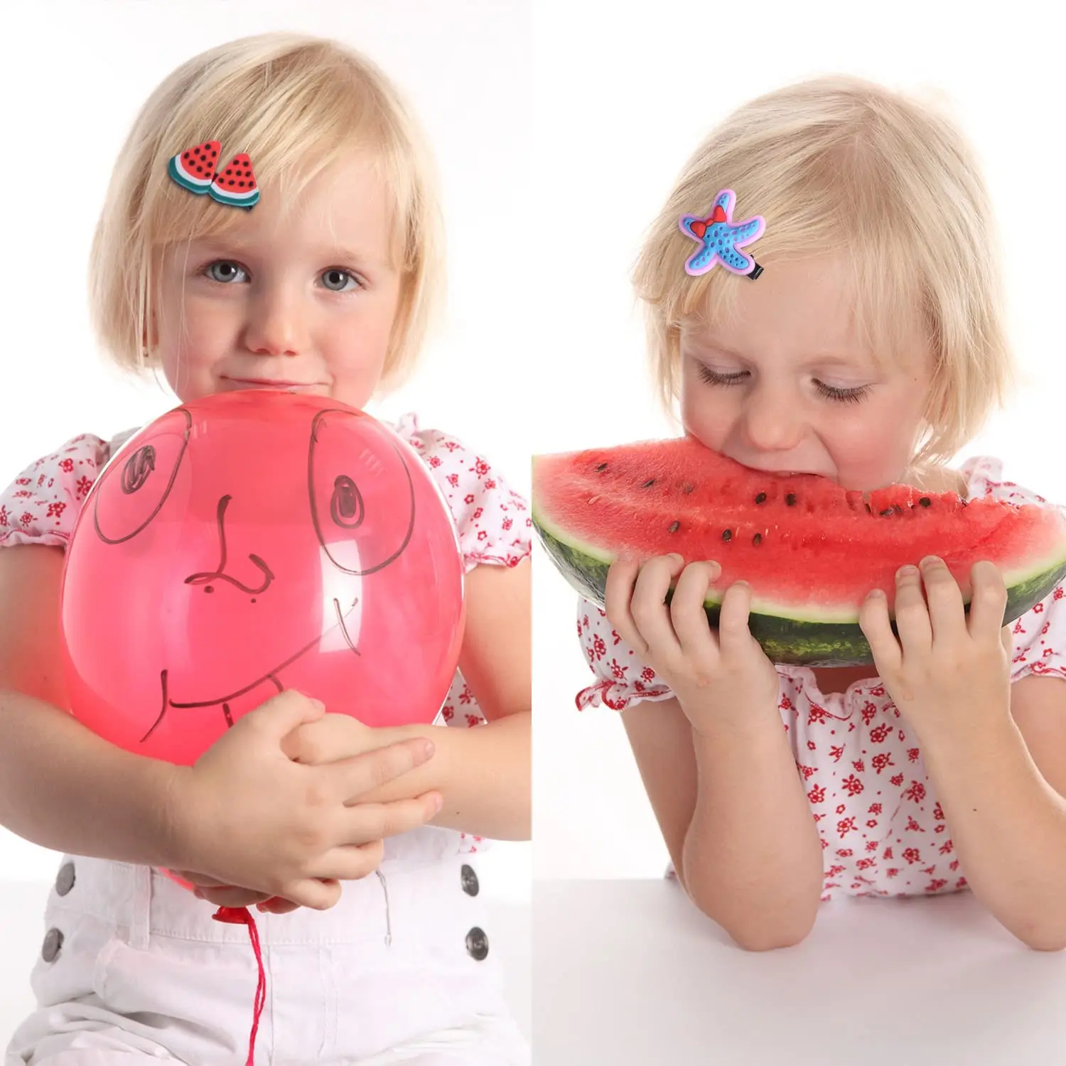 This set of 42 cute hair clips for girls includes various colorful designs such as butterflies, flowers, rainbows, fruits, and animals, perfect for styling baby and toddler hair.