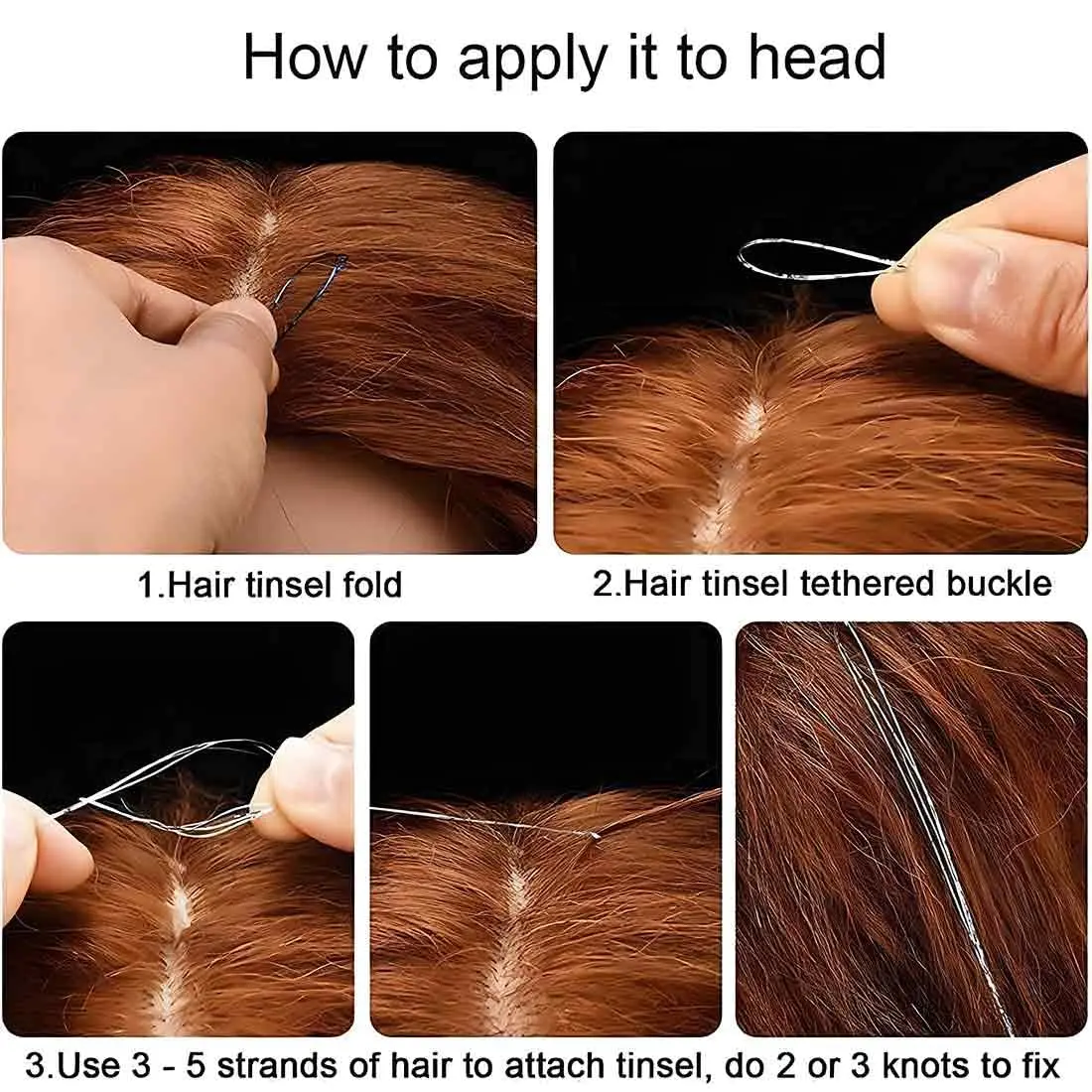 This image shows shiny, colorful glitter hair extensions in 10 different colors, perfect for adding sparkle to any hairstyle for parties or everyday wear.