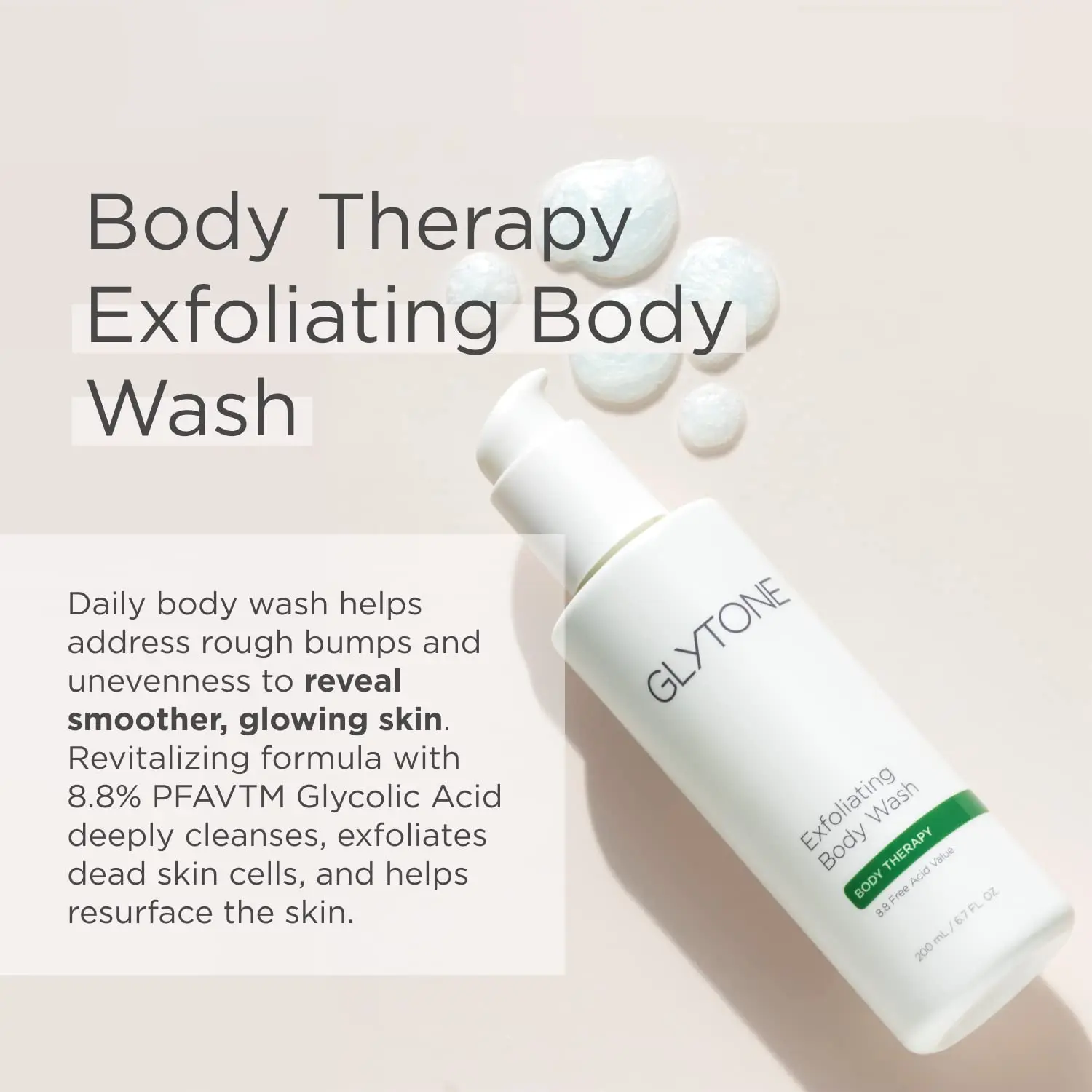 This Glytone exfoliating body wash uses glycolic acid to gently exfoliate dead skin cells, improve skin tone and texture, and leave skin feeling fresh and revitalized.