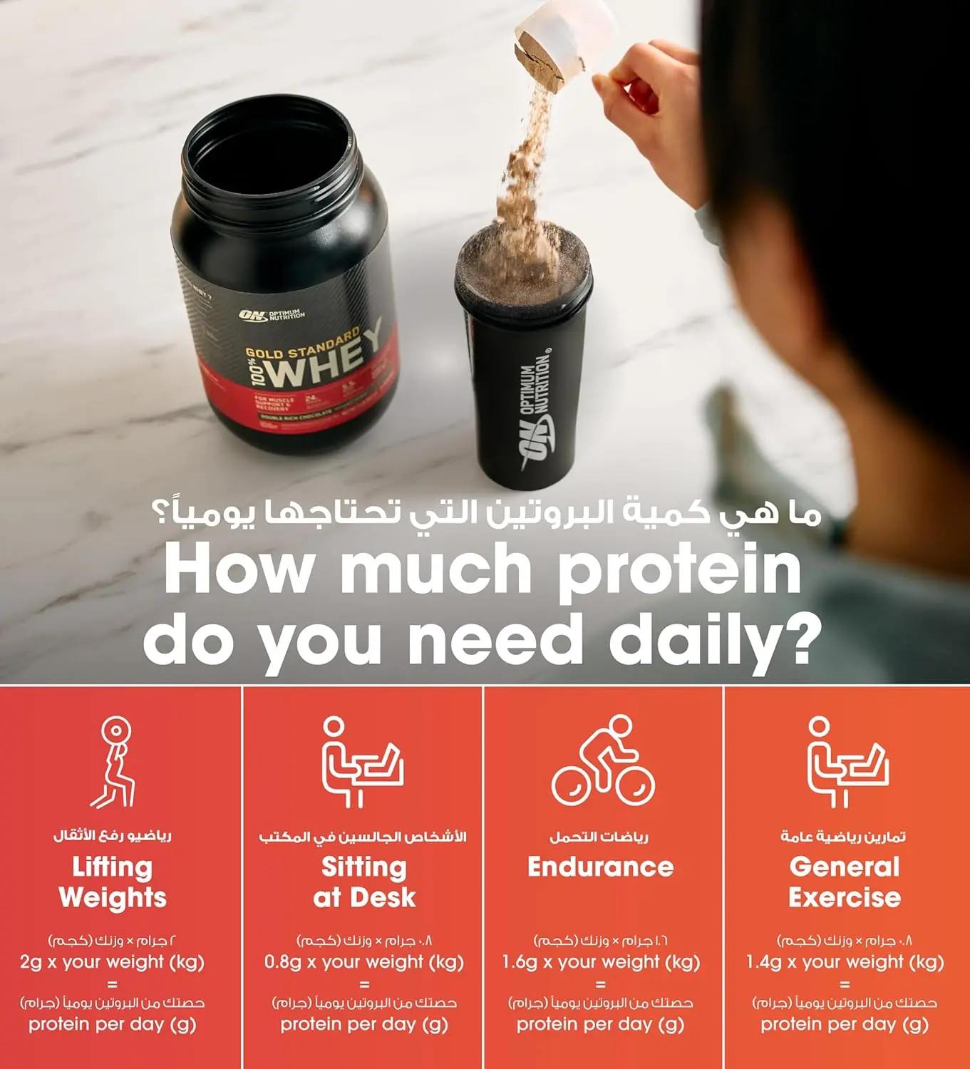 Optimum Nutrition Gold Standard 100% Whey Protein Powder in Double Rich Chocolate flavor supports lean muscle with 24g of protein per serving.