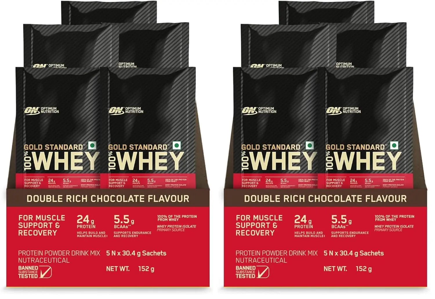 Optimum Nutrition Gold Standard 100% Whey Protein Powder in Double Rich Chocolate flavor supports lean muscle with 24g of protein per serving.