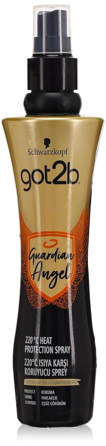 Got2B Guardian Angel heat protectant spray shields hair from damage up to 220C when using heat styling tools like flat irons, curling irons, and blow dryers.