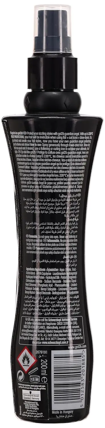 Got2B Guardian Angel heat protectant spray shields hair from damage up to 220C when using heat styling tools like flat irons, curling irons, and blow dryers.