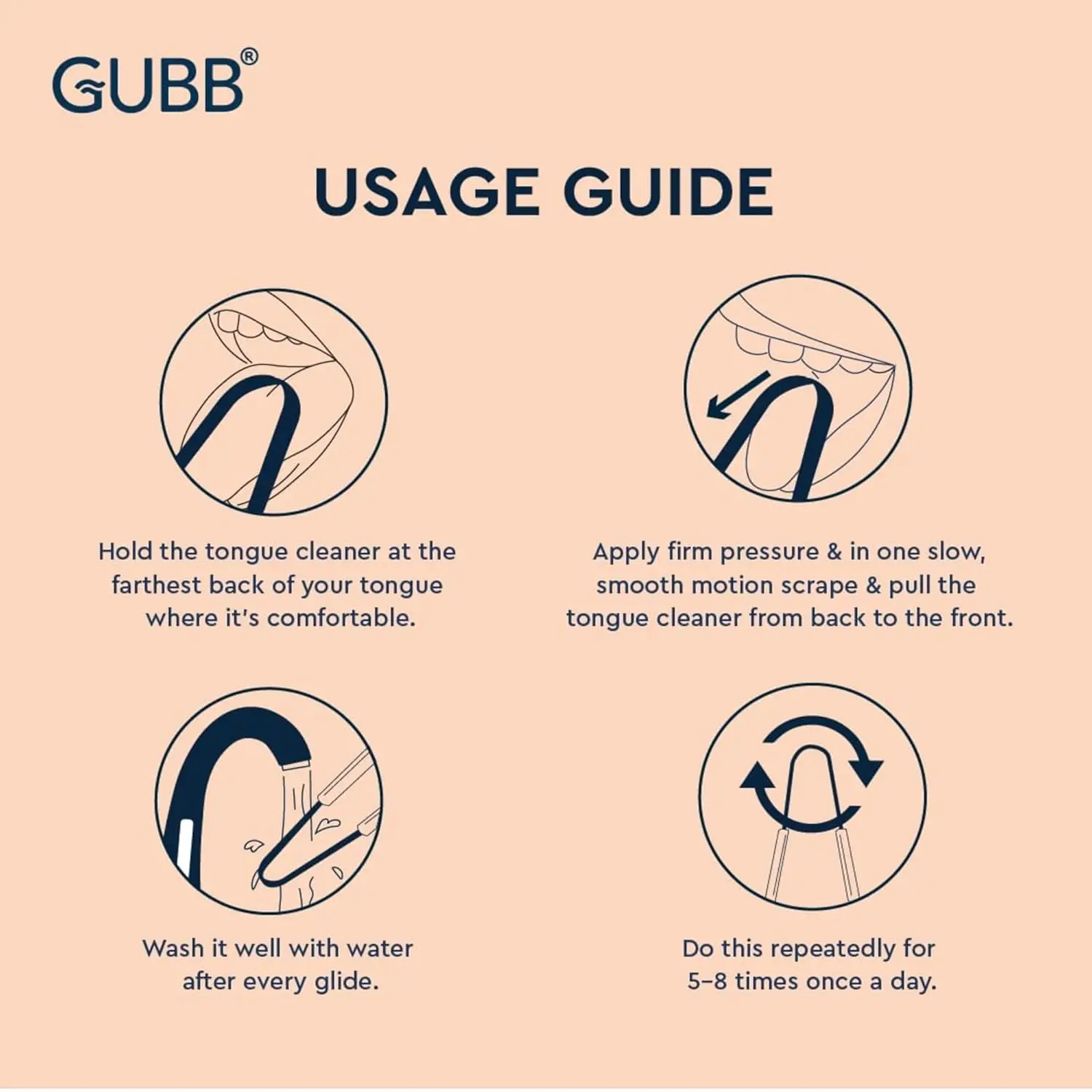 The GUBB copper tongue cleaner effectively removes bacteria and toxins, reducing bad breath and promoting better oral hygiene for a healthier mouth.
