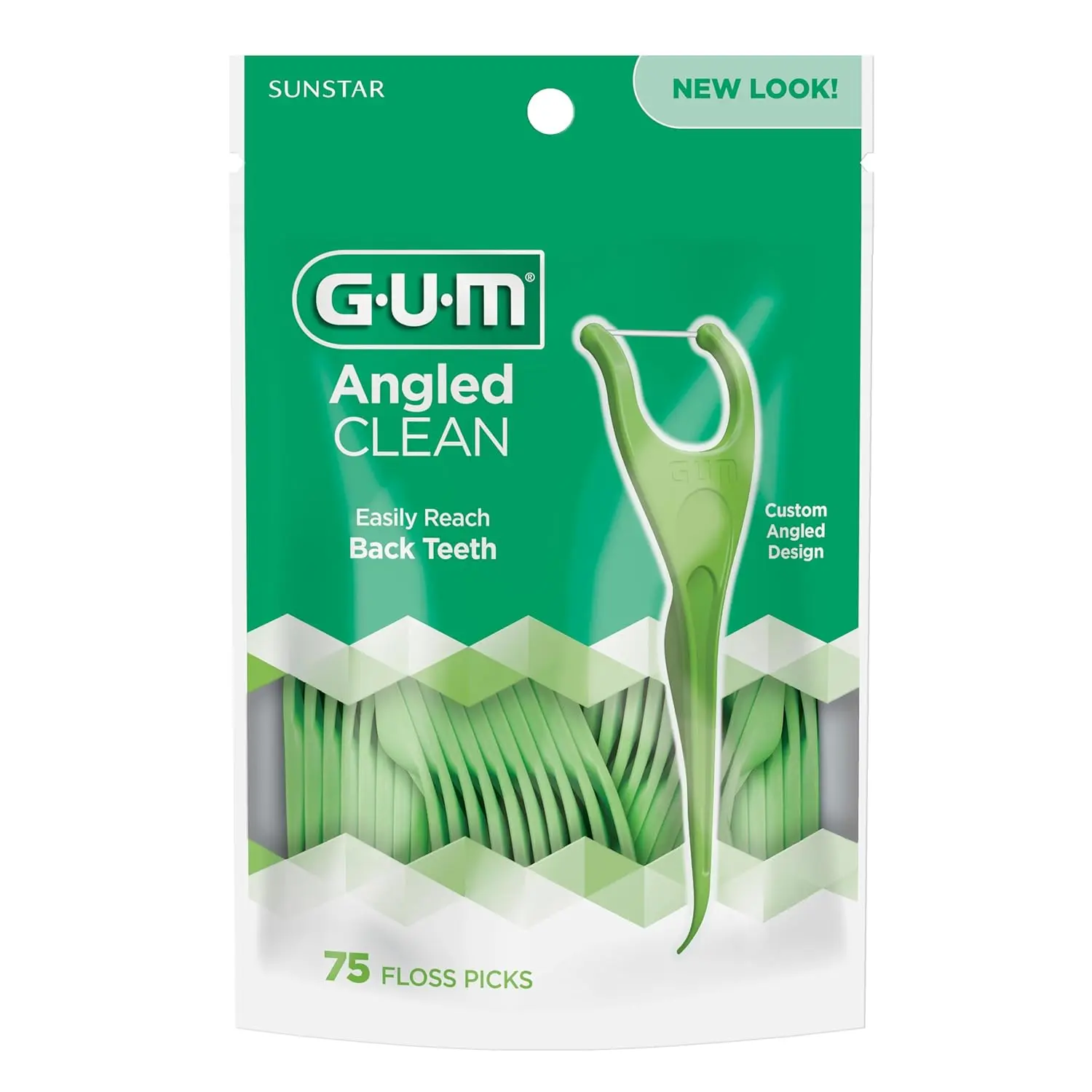 This pack contains 75 GUM angled flossers with fresh mint flavor, designed to easily reach back teeth for effective plaque removal and improved gum health.