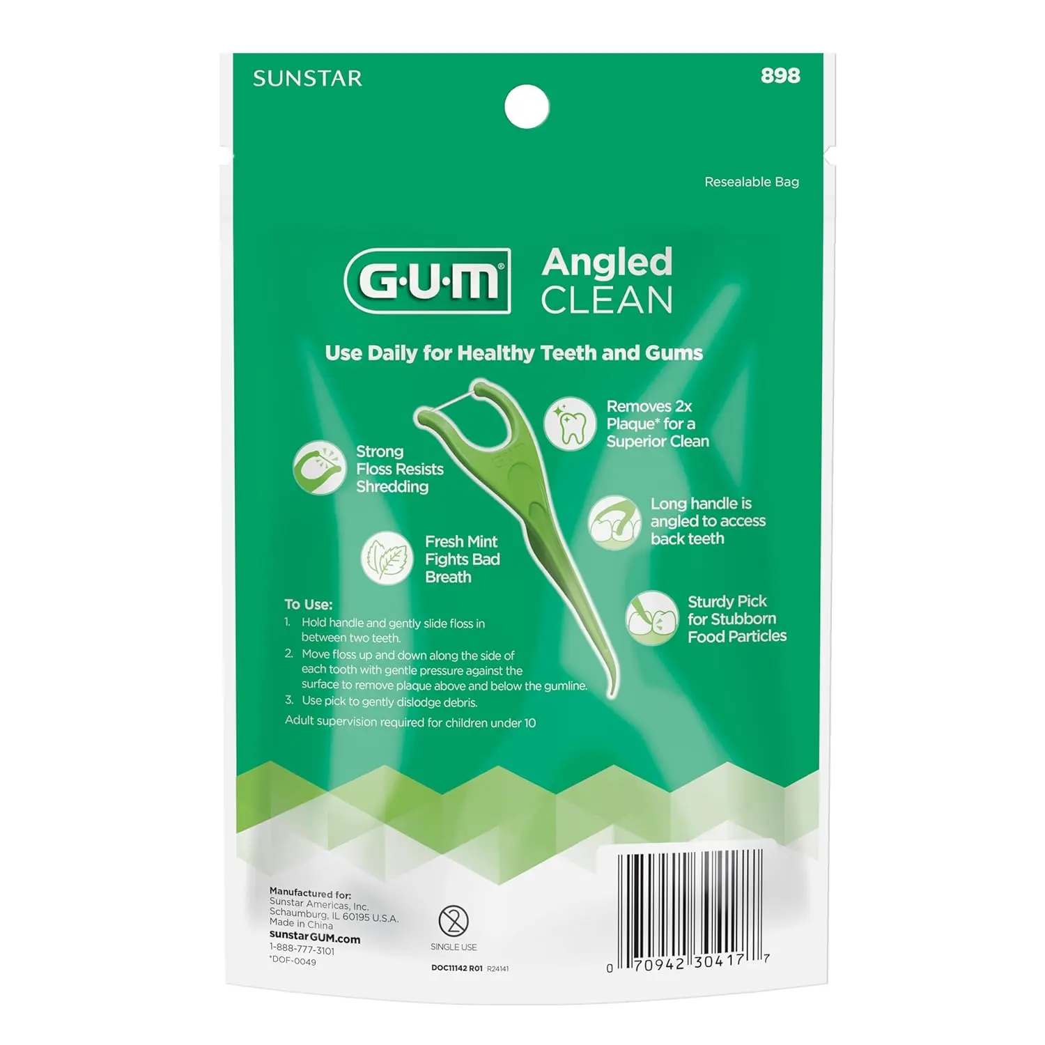 This pack contains 75 GUM angled flossers with fresh mint flavor, designed to easily reach back teeth for effective plaque removal and improved gum health.