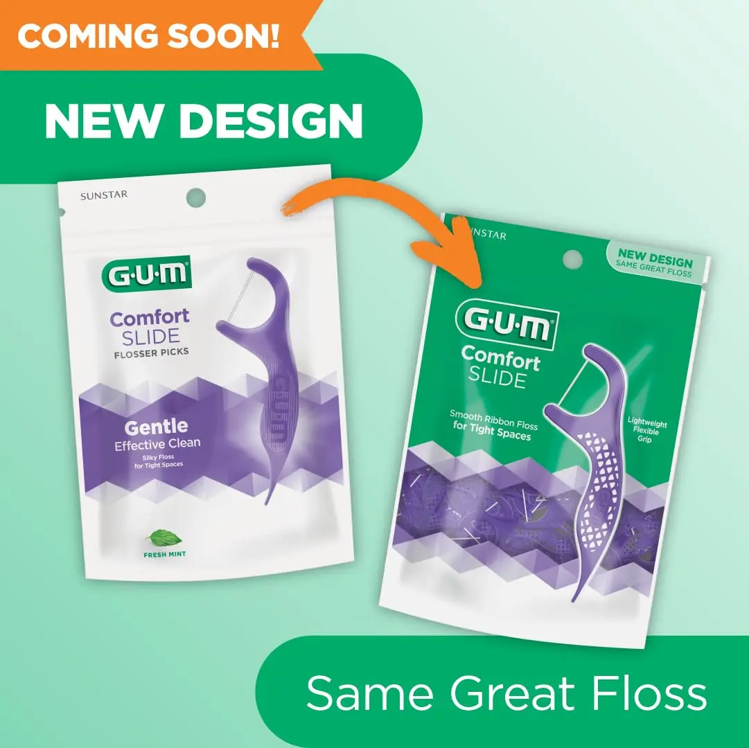 GUM Comfort Slide Flossers with fresh mint flavor easily clean between tight teeth and massage gums, promoting optimal dental health.
