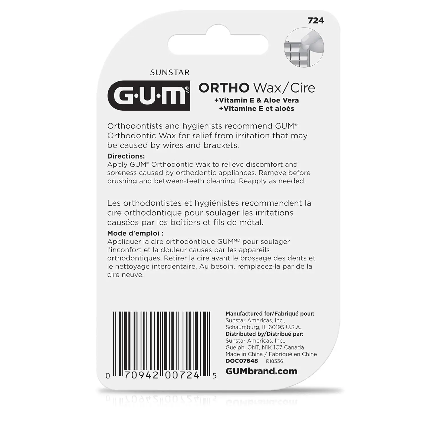 Six pack of GUM orthodontic wax with mint flavor, vitamin E and aloe vera for professional healthcare use.