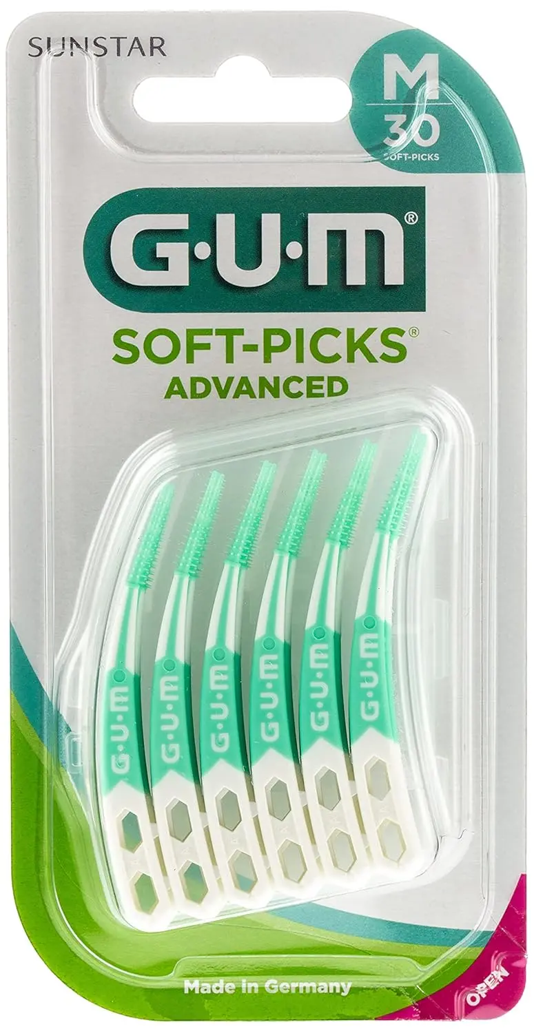 Gum Soft-Picks Advanced offer gentle and effective interdental cleaning with soft, flexible rubber bristles that remove plaque and food particles between teeth.
