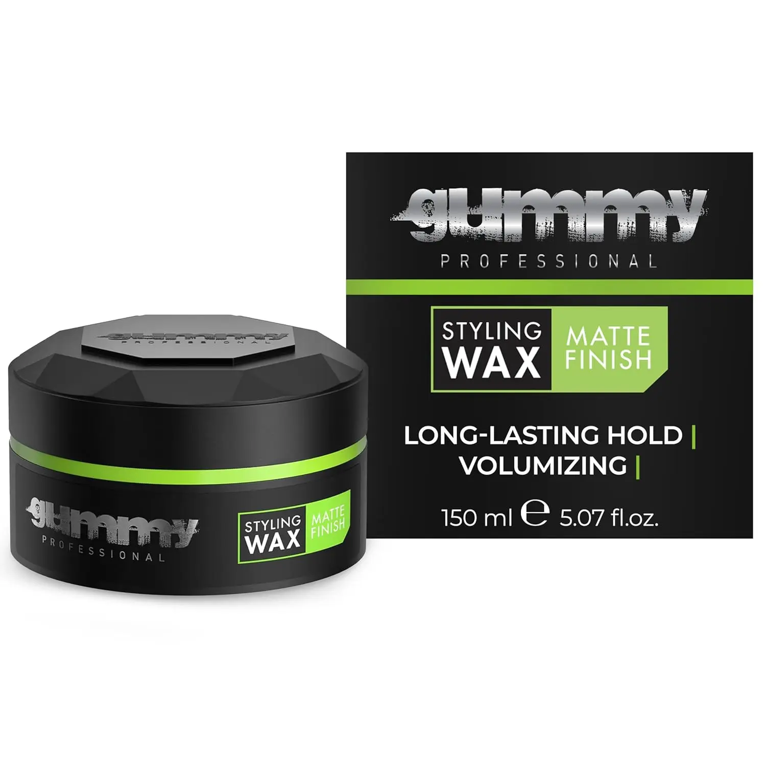 A 150ml jar of Gummy Matte Finish hair styling wax for creating textured hairstyles.