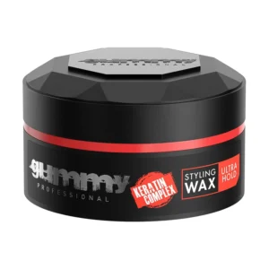 A jar of Gummy Ultra Hold red hair styling wax, offering a strong hold and vibrant color for your hairstyle.
