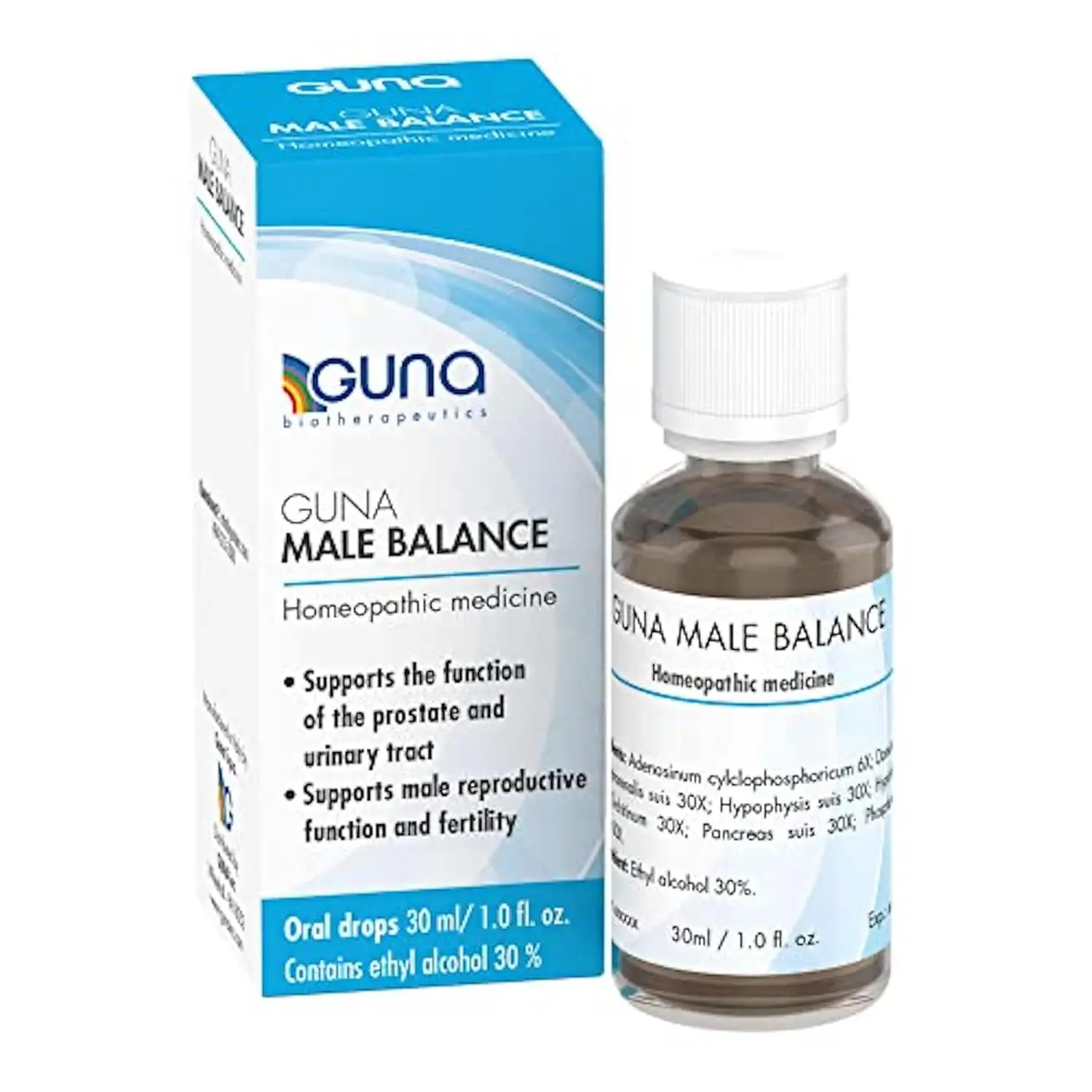 GUNA Male Balance homeopathic drops support prostate and urinary tract health, promoting male reproductive function and fertility.