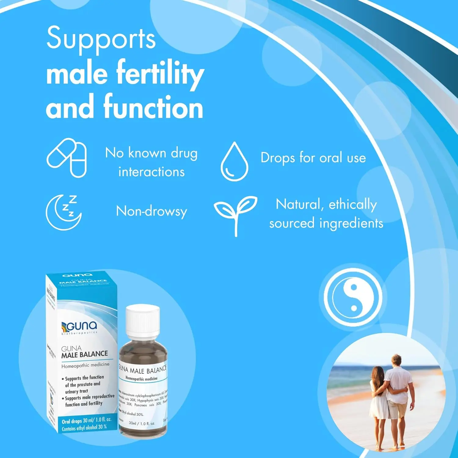 GUNA Male Balance homeopathic drops support prostate and urinary tract health, promoting male reproductive function and fertility.