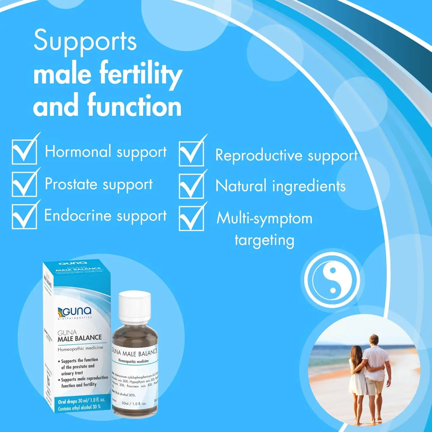 GUNA Male Balance homeopathic drops support prostate and urinary tract health, promoting male reproductive function and fertility.