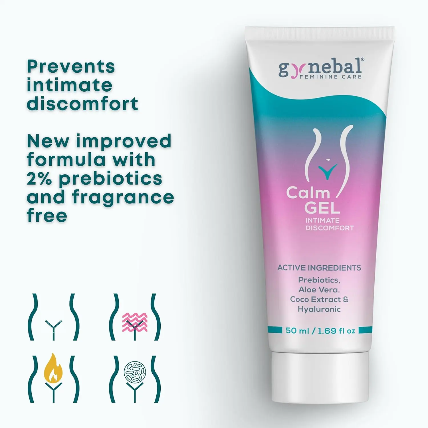 GYNEBAL Calm probiotic gel provides soothing relief and hydration for women's intimate dryness and discomfort, promoting a healthy intimate flora.