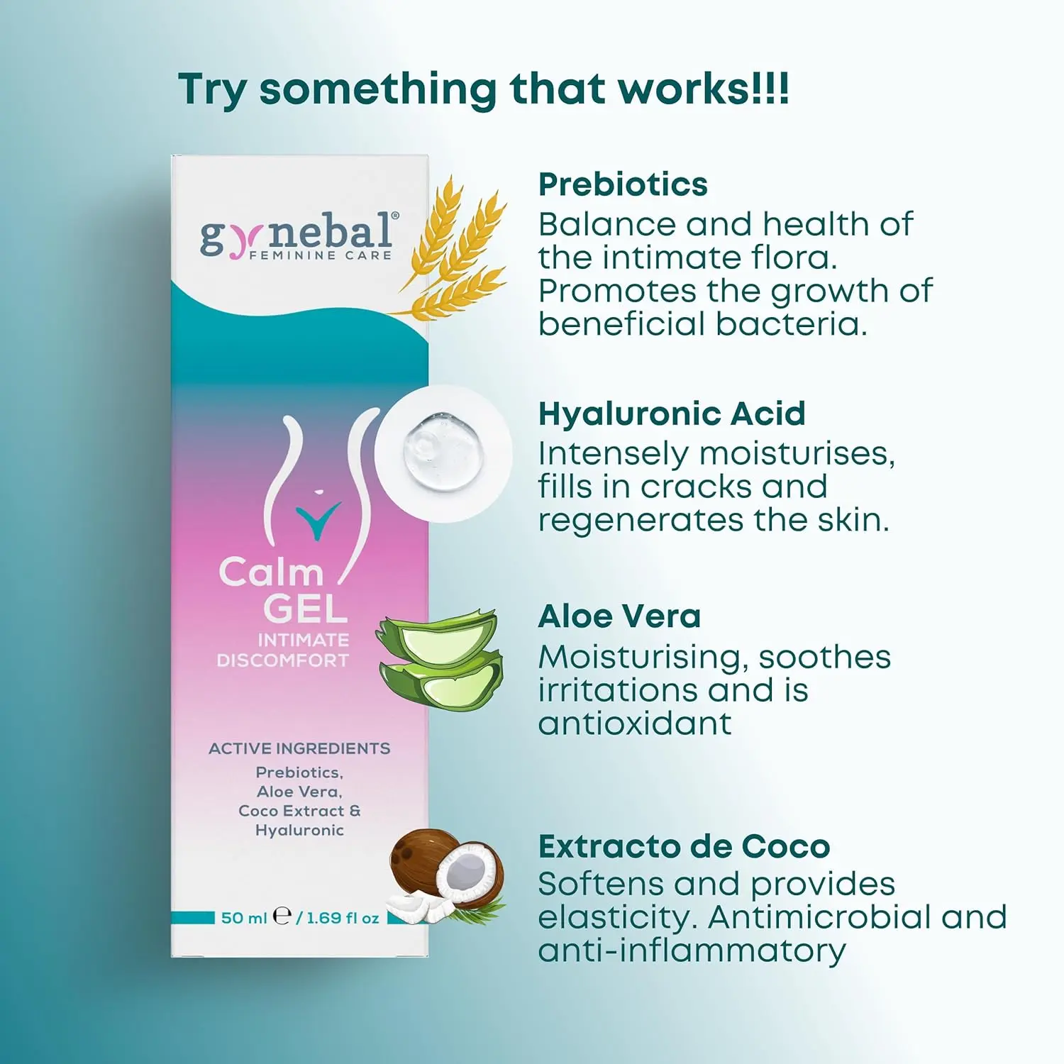 GYNEBAL Calm probiotic gel provides soothing relief and hydration for women's intimate dryness and discomfort, promoting a healthy intimate flora.