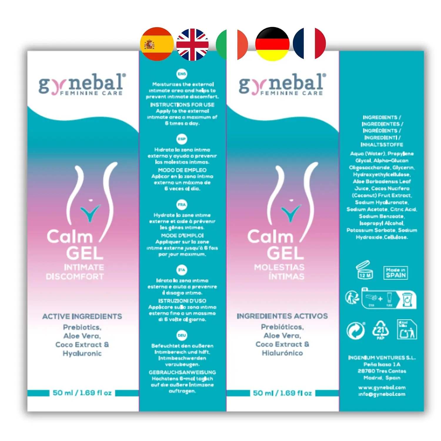 GYNEBAL Calm probiotic gel provides soothing relief and hydration for women's intimate dryness and discomfort, promoting a healthy intimate flora.