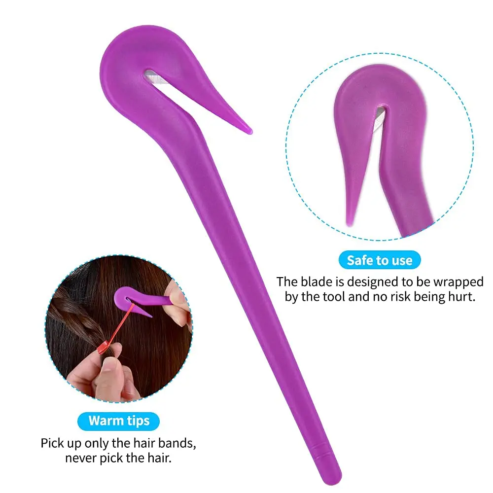 This 4-pack of colorful hair band remover tools makes removing elastic hair ties quick, painless, and safe for all hair types, preventing damage and tears.
