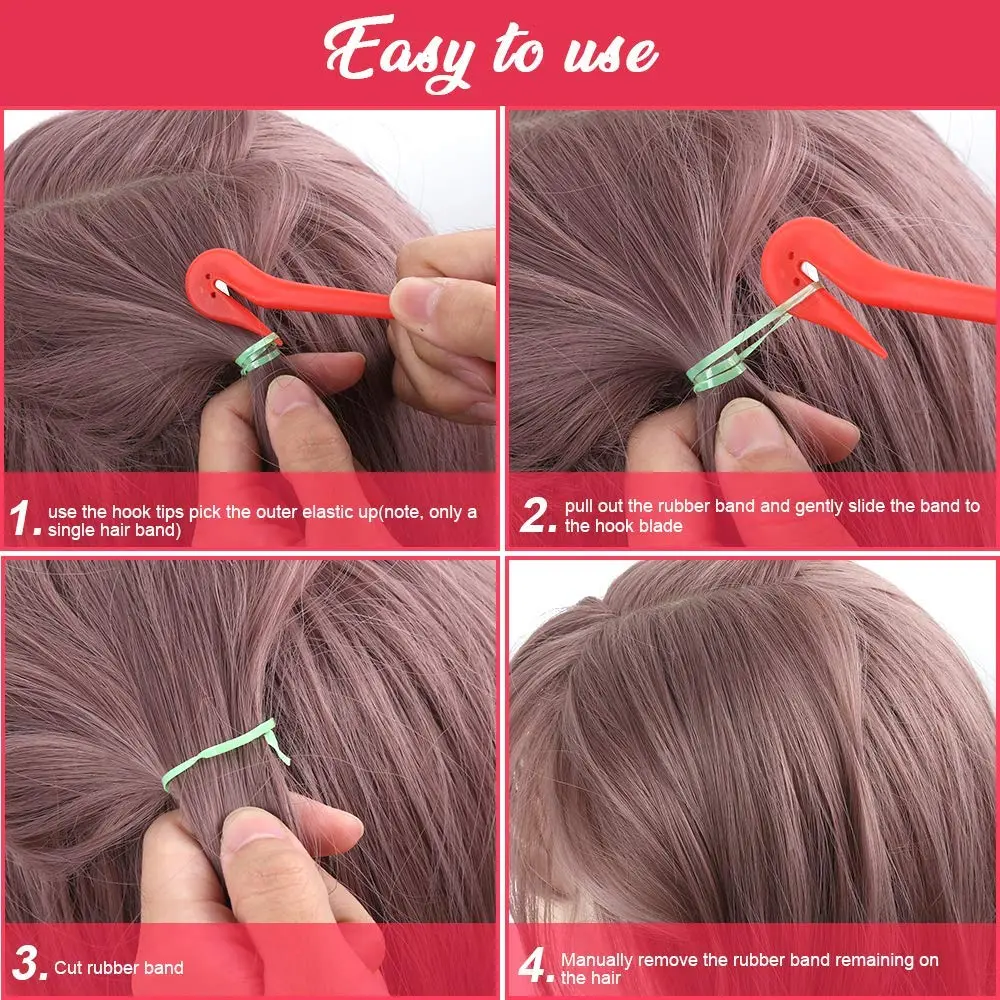 This 4-pack of colorful hair band remover tools makes removing elastic hair ties quick, painless, and safe for all hair types, preventing damage and tears.