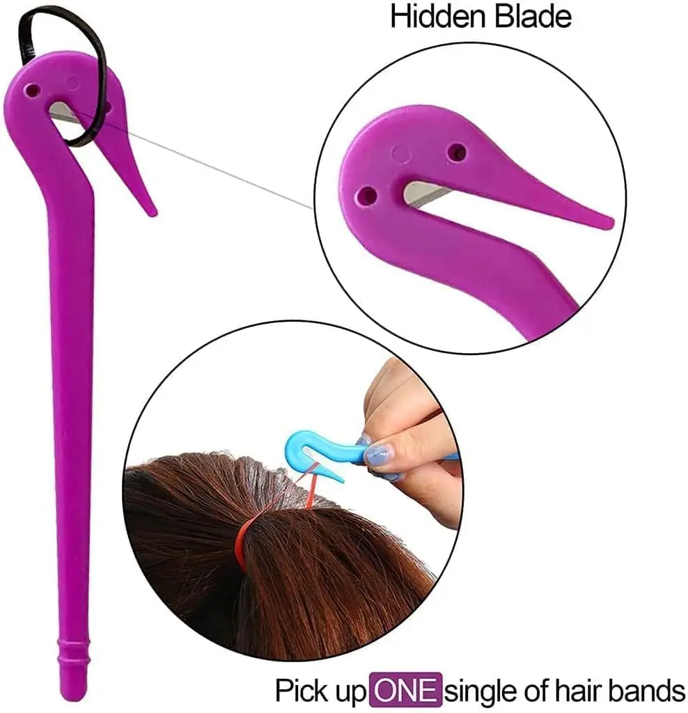 Six piece hair tool set includes rubber band cutter and hair styling tools to effortlessly create braids and ponytails without damage.