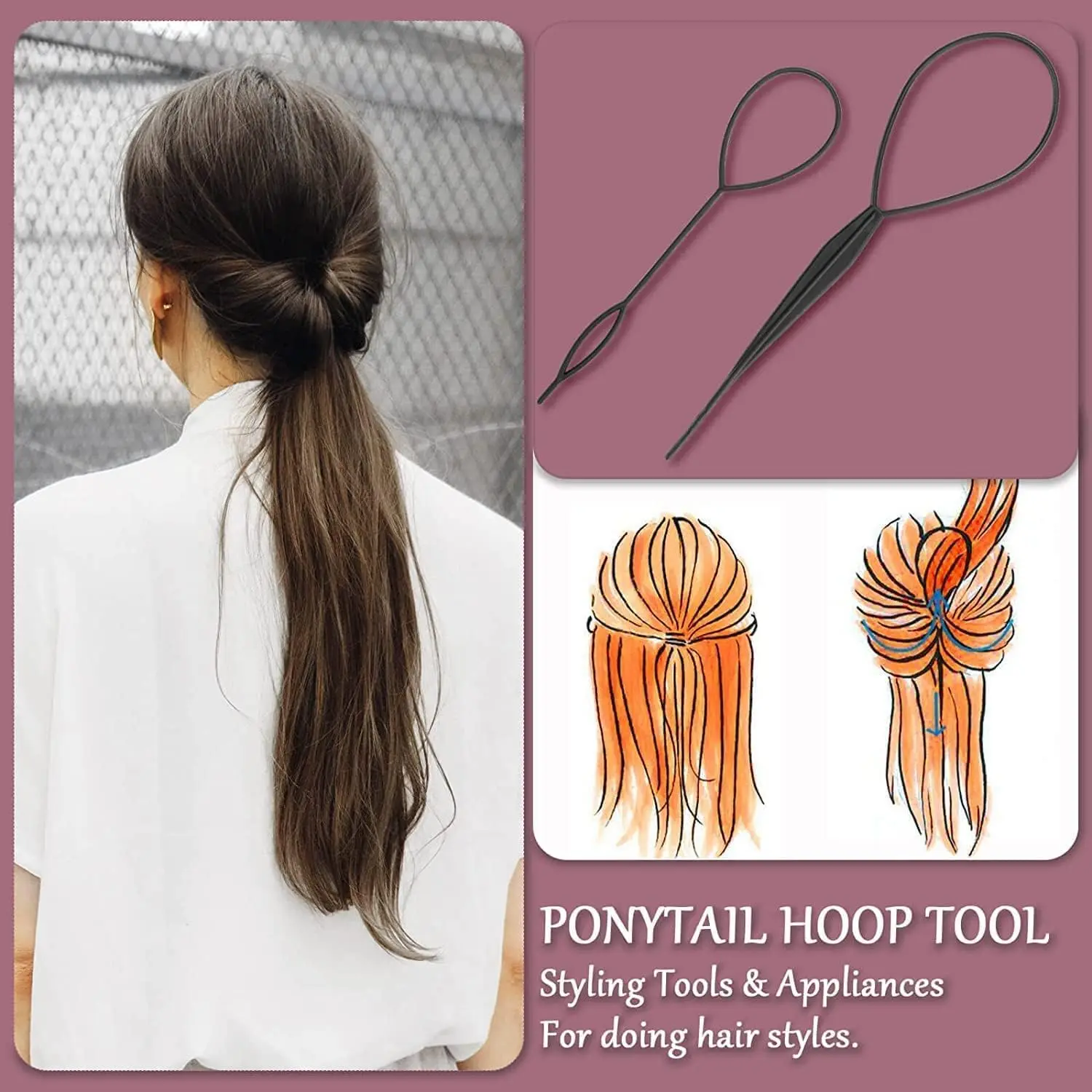 Six piece hair tool set includes rubber band cutter and hair styling tools to effortlessly create braids and ponytails without damage.