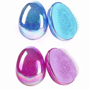 This round egg-shaped detangling hair brush comb set is designed for painless and smooth styling on wet or dry hair, ideal for women, girls, and kids with thick, curly, or fine hair.