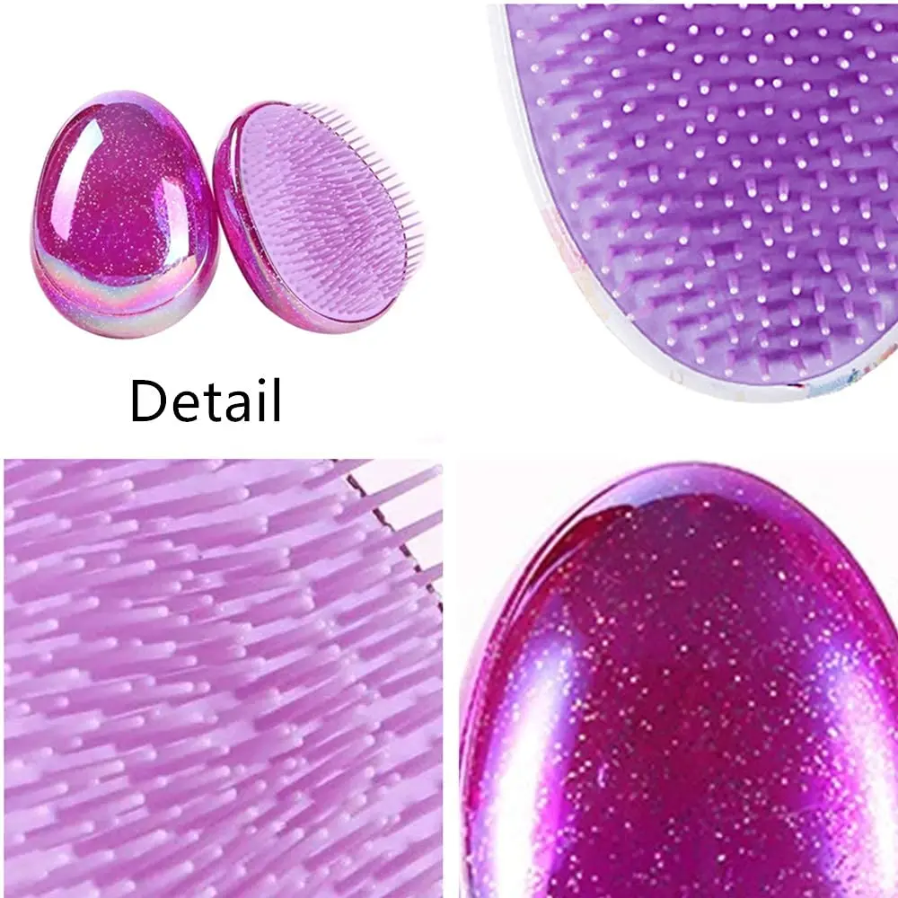 This round egg-shaped detangling hair brush comb set is designed for painless and smooth styling on wet or dry hair, ideal for women, girls, and kids with thick, curly, or fine hair.