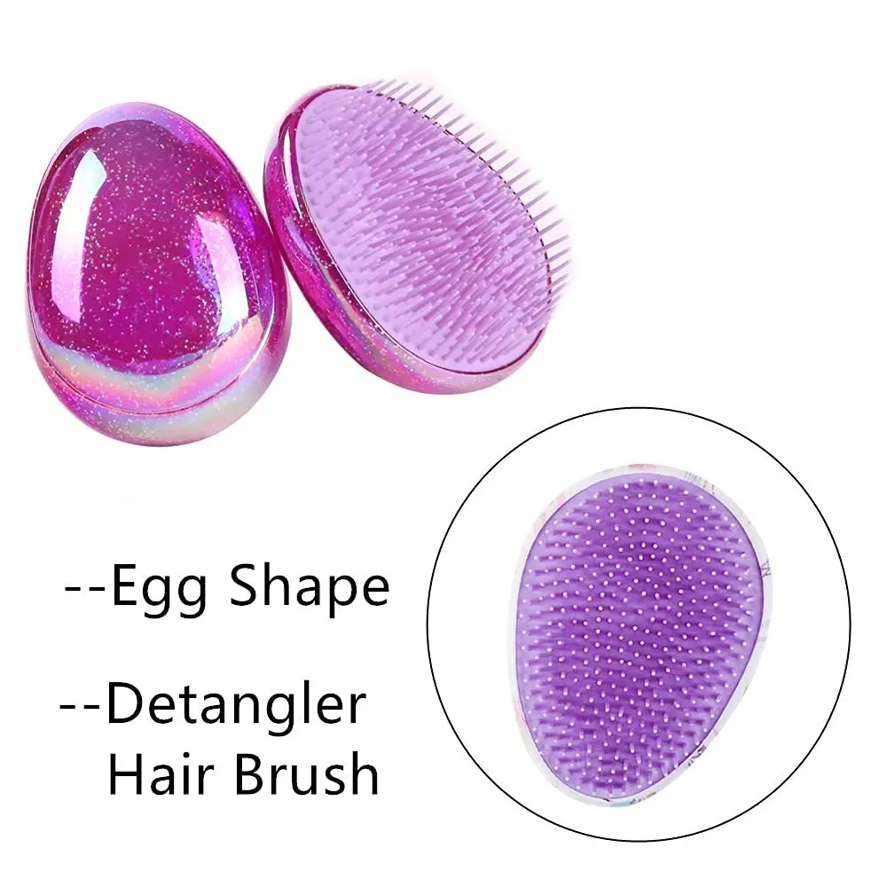 This round egg-shaped detangling hair brush comb set is designed for painless and smooth styling on wet or dry hair, ideal for women, girls, and kids with thick, curly, or fine hair.