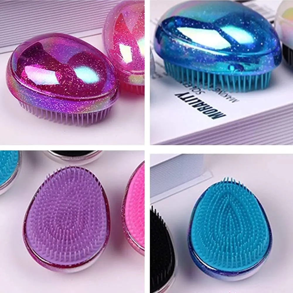 This round egg-shaped detangling hair brush comb set is designed for painless and smooth styling on wet or dry hair, ideal for women, girls, and kids with thick, curly, or fine hair.