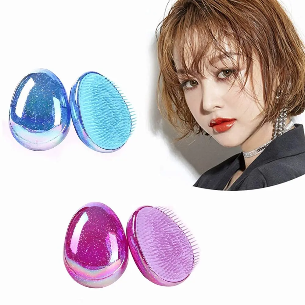 This round egg-shaped detangling hair brush comb set is designed for painless and smooth styling on wet or dry hair, ideal for women, girls, and kids with thick, curly, or fine hair.
