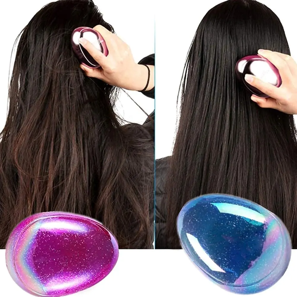 This round egg-shaped detangling hair brush comb set is designed for painless and smooth styling on wet or dry hair, ideal for women, girls, and kids with thick, curly, or fine hair.