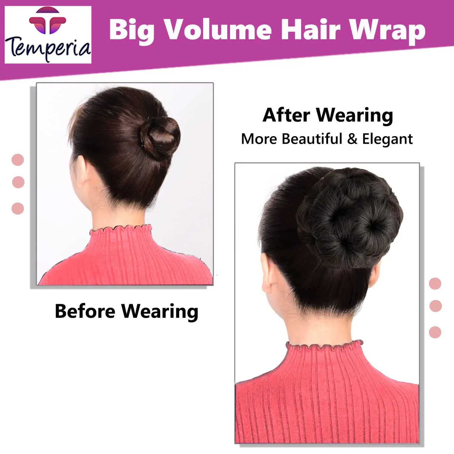 Natural brown hair bun extension instantly adds volume and creates a chic, effortless hairstyle with high-quality, heat-resistant synthetic fibers.