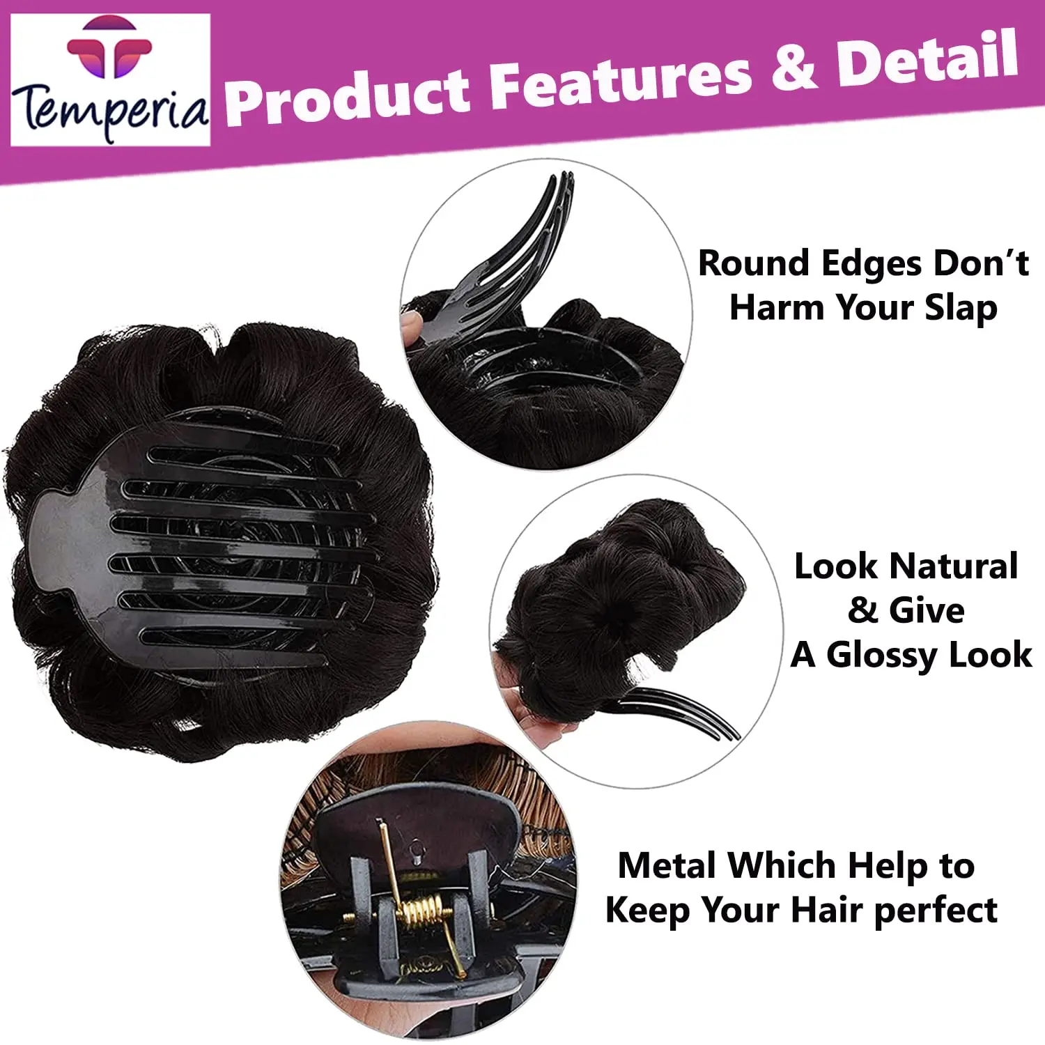 Natural brown hair bun extension instantly adds volume and creates a chic, effortless hairstyle with high-quality, heat-resistant synthetic fibers.