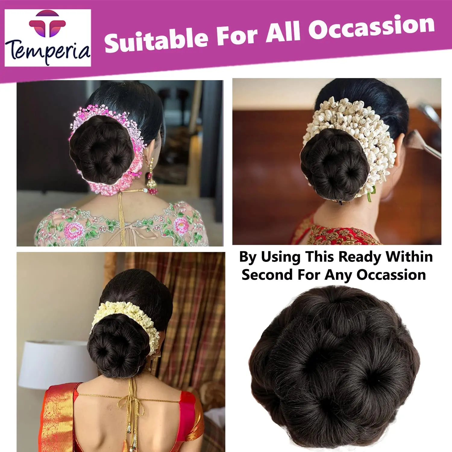 Natural brown hair bun extension instantly adds volume and creates a chic, effortless hairstyle with high-quality, heat-resistant synthetic fibers.