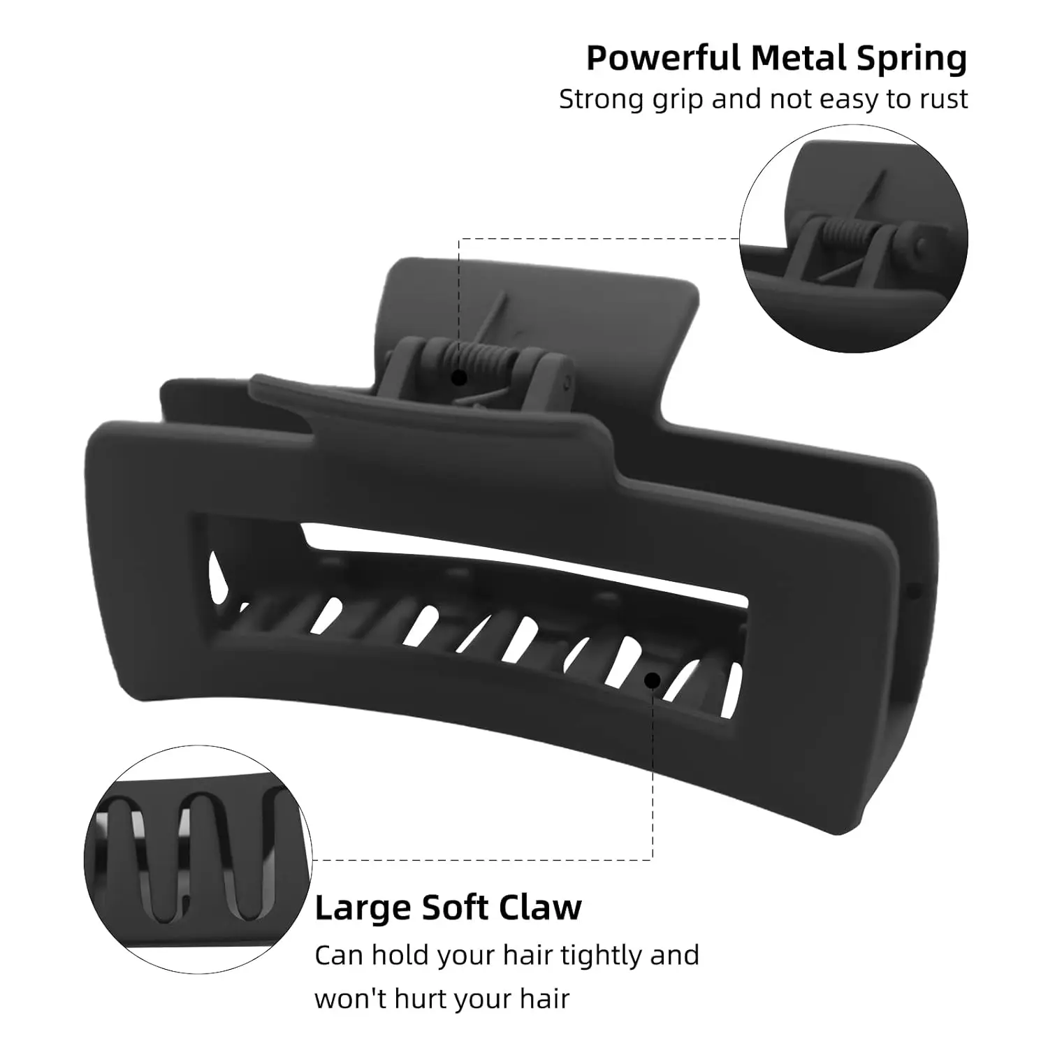 A pack of three large, non-slip hair claw clips designed to securely hold thick or thin hair, offering a stylish and lightweight hair accessory solution for women.