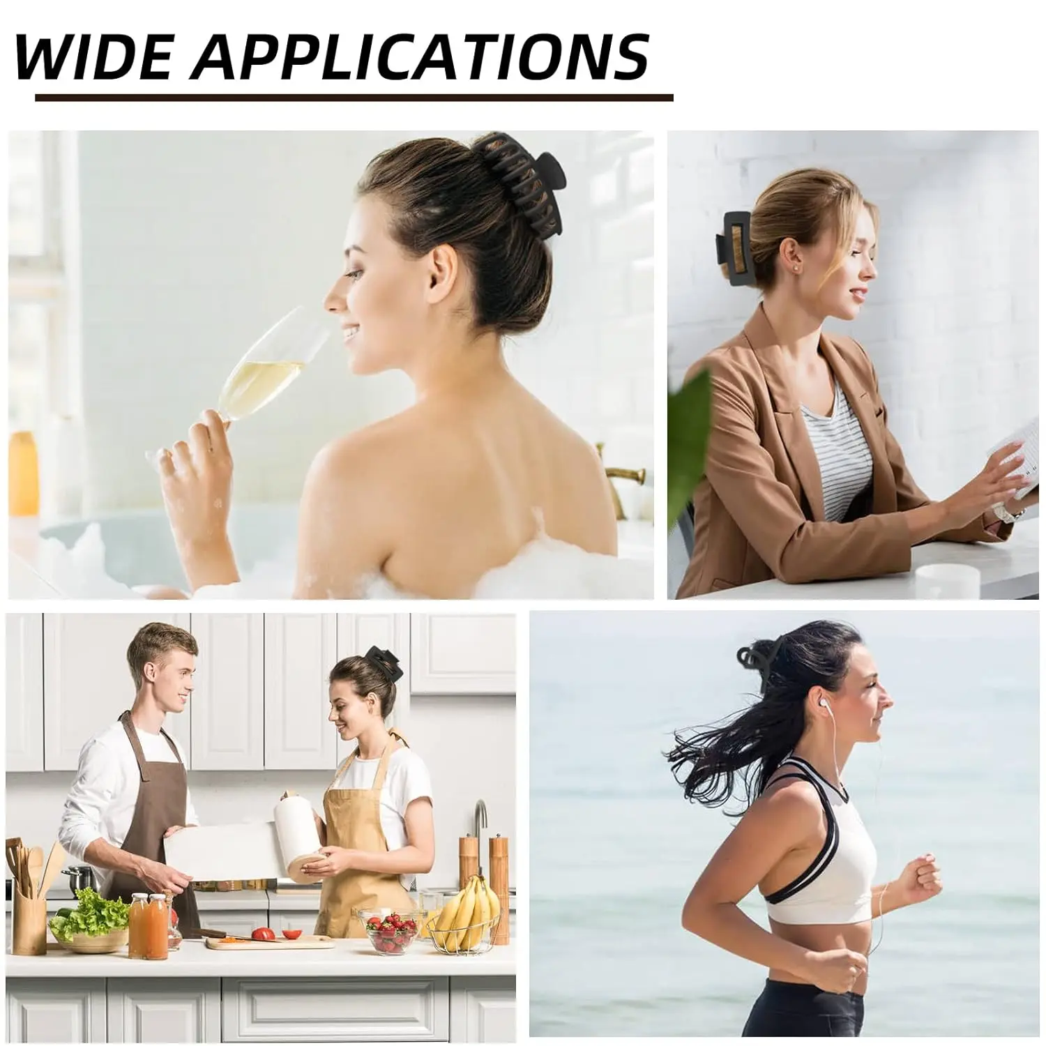 A pack of three large, non-slip hair claw clips designed to securely hold thick or thin hair, offering a stylish and lightweight hair accessory solution for women.