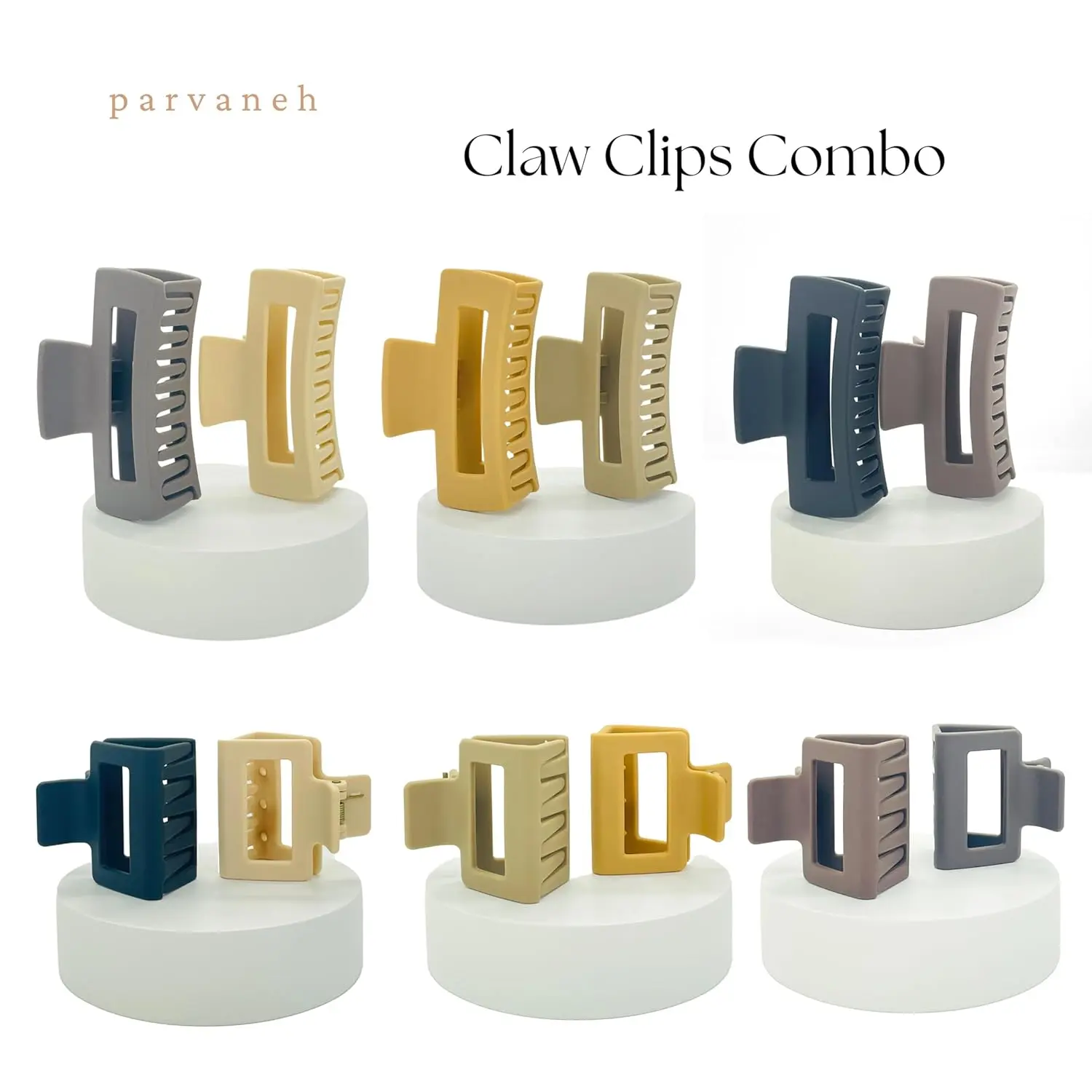 This set of 12 hair claw clips features a rubberized coating for a non-slip grip, including both 3.5-inch and 2-inch sizes in neutral colors, perfect for styling thick or long hair.